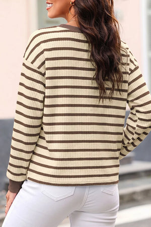 Stripe Patchwork Ribbed Cuff Pullover Sweatshirt option 6