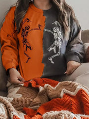 orange sweatshirt with color-block and crew neck