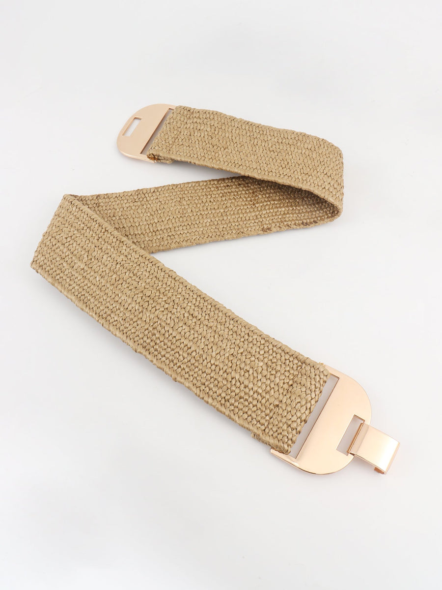Khaki textured raffia belt with gold-tone buckle detail
