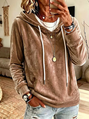 pullover hoodie in taupe featuring drawstring and relaxed fit