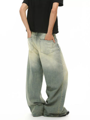 Timeless wide leg denim trousers in light wash with gradient effect, cotton.