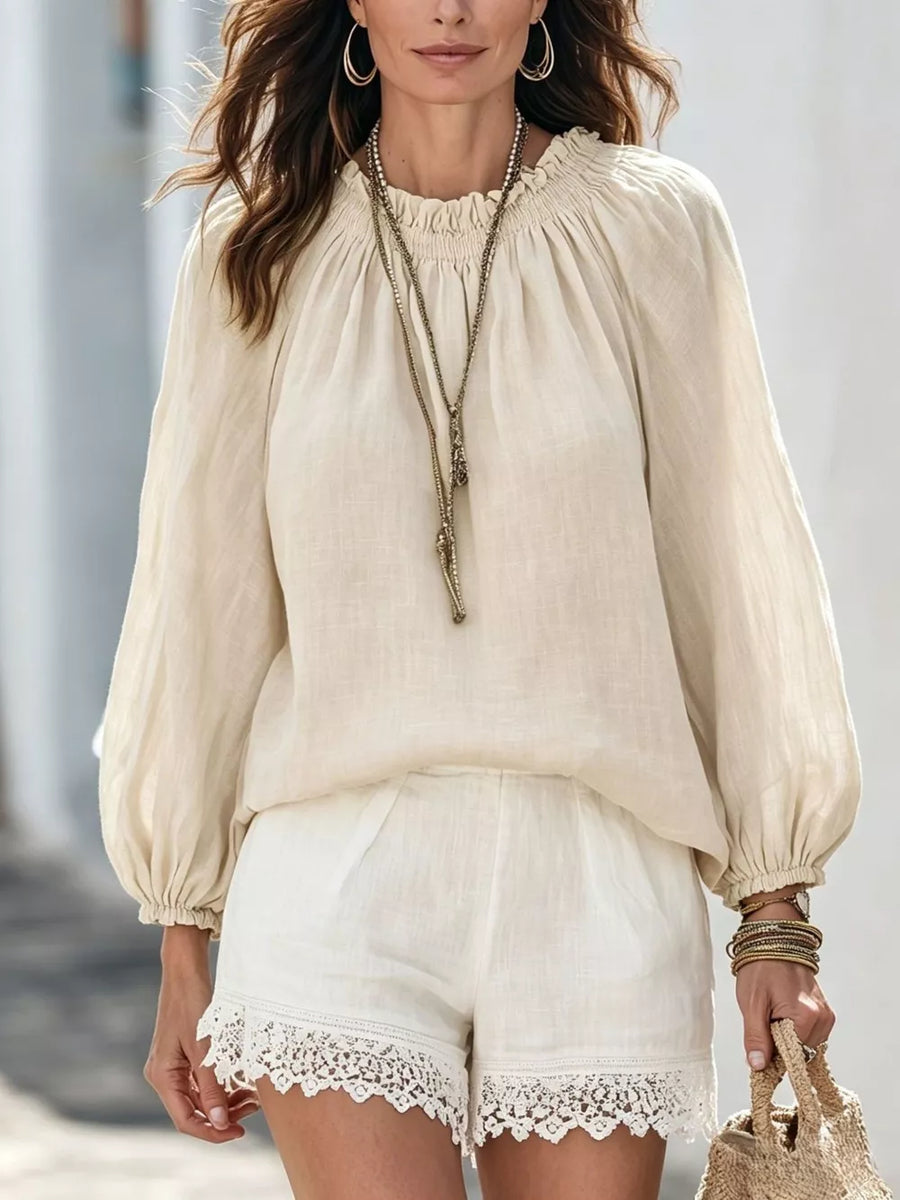 Black Round Neck Balloon Sleeve Blouse
