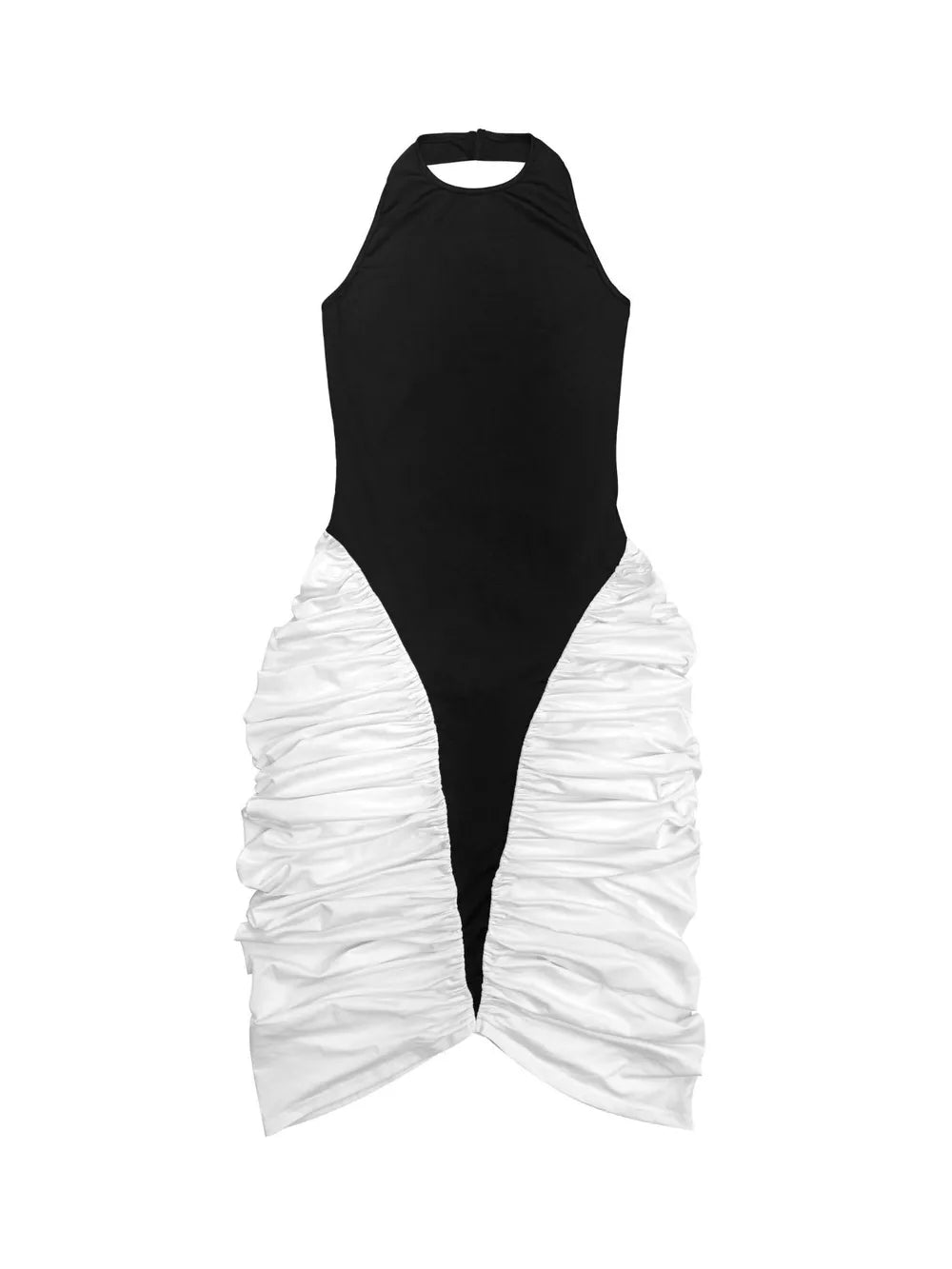 midi dress in Black with color-block and ruched