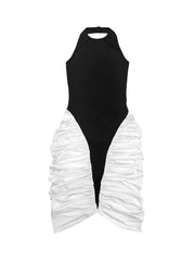 midi dress in Black with color-block and ruched