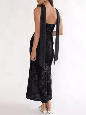 romantic maxi dress in light pink with strapless