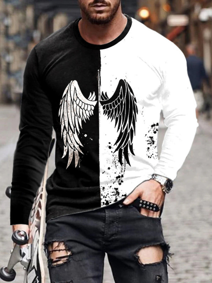 Mustard Men's Full Size Split-color Wing Graphic Long-sleeve T-shirt