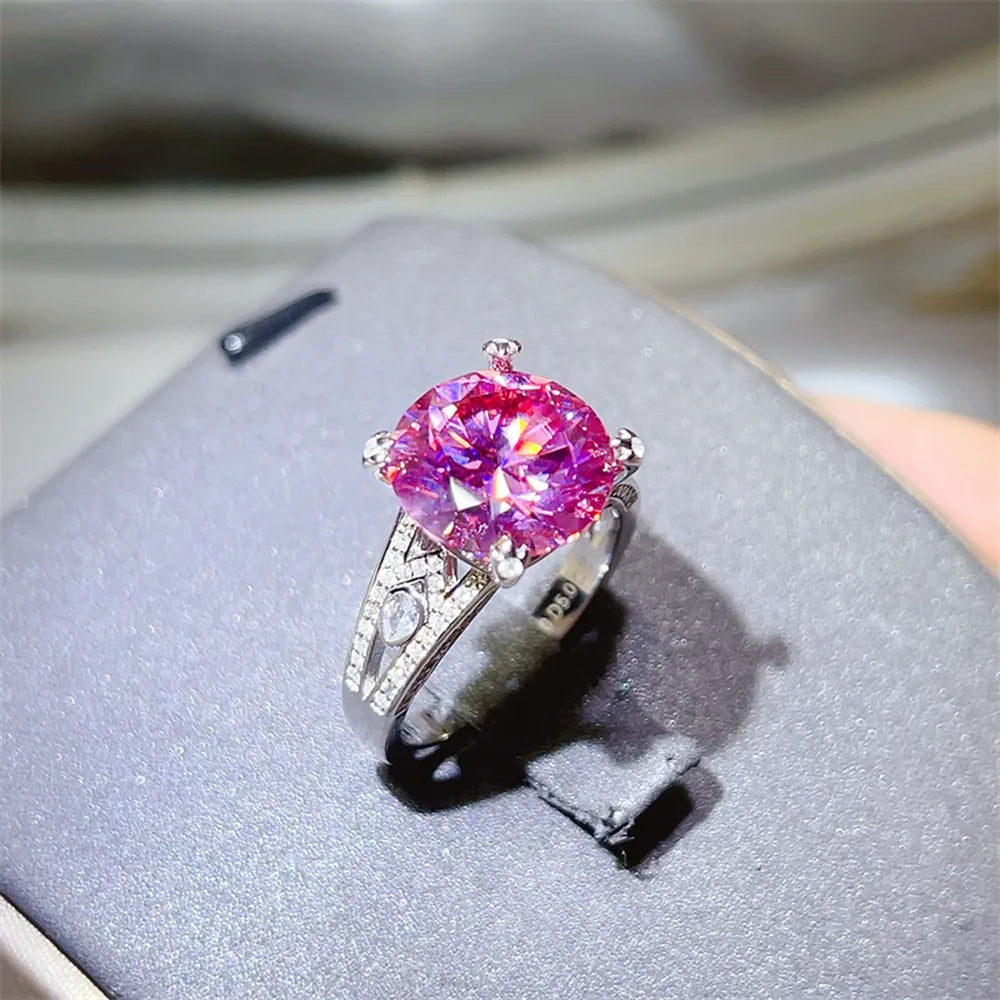 ring in fuchsia featuring 5 carat moissanite and fitted fit
