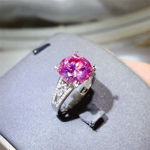 ring in fuchsia featuring 5 carat moissanite and fitted fit