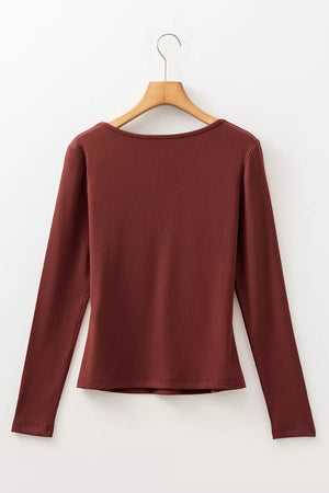 Gathered Bust Square Neck Ribbed Long Sleeve Top option 6