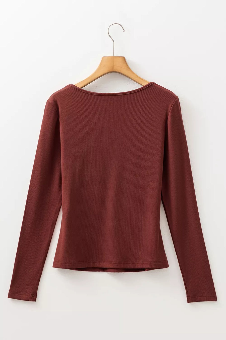 Gathered Bust Square Neck Ribbed Long Sleeve Top option 6