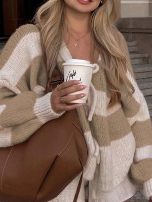 Pink with V-neck Ribbed Long-sleeve Top