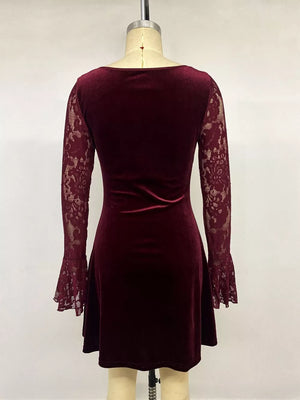burgundy fitted mini dress with sweetheart