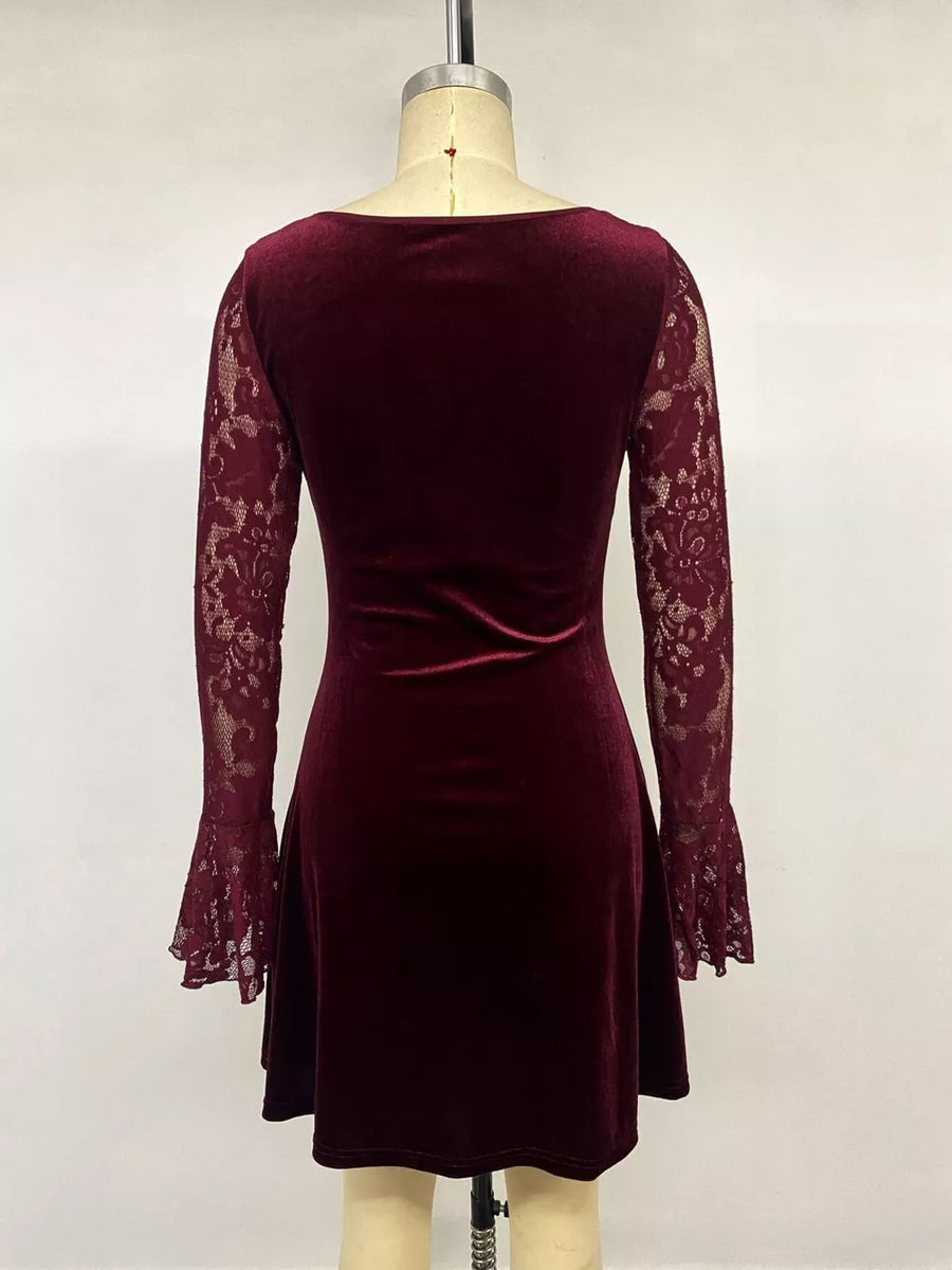 burgundy fitted mini dress with sweetheart