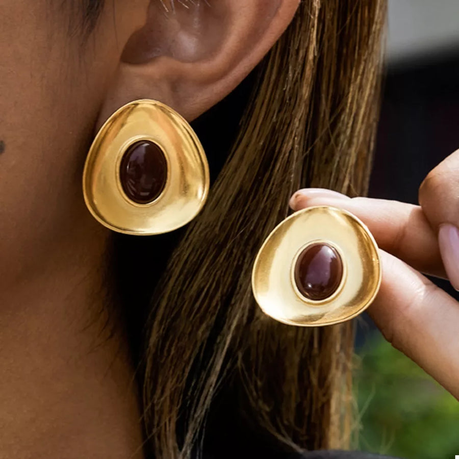 earrings in dark brown with gold-plated and 1.2 inches