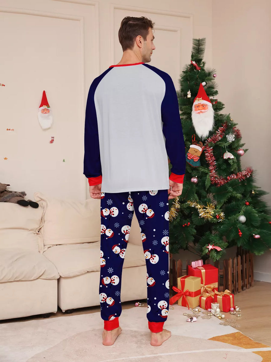 navy blue pajama set with elastic waist and long sleeve
