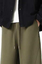 Relaxed wide-leg men's sweatpants in army green with drawstring and side seam detail.