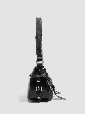 PU Leather Imported Size &amp shoulder bag in black with structured silhouette