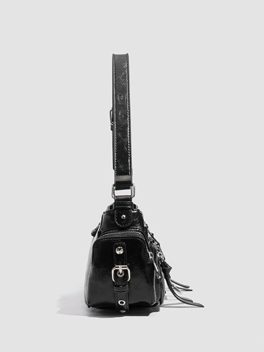 PU Leather Imported Size &amp shoulder bag in black with structured silhouette