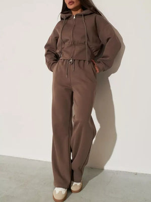 Zip-up Hoodie And Wide-leg Pants Set in Pink, view 22