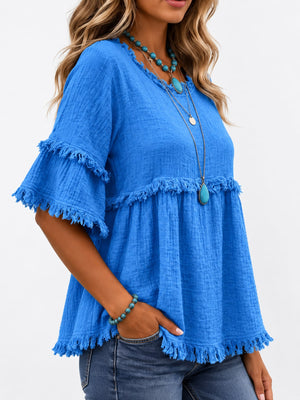 boho blouse in Aqua Blue with round neck