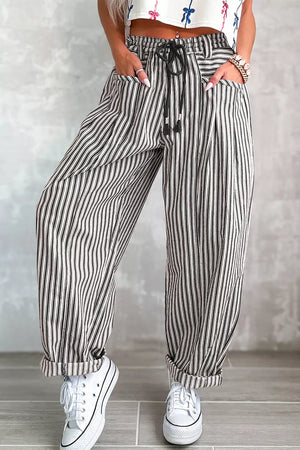 wide-leg pants in Dusty Pink with drawstring waist and full-length
