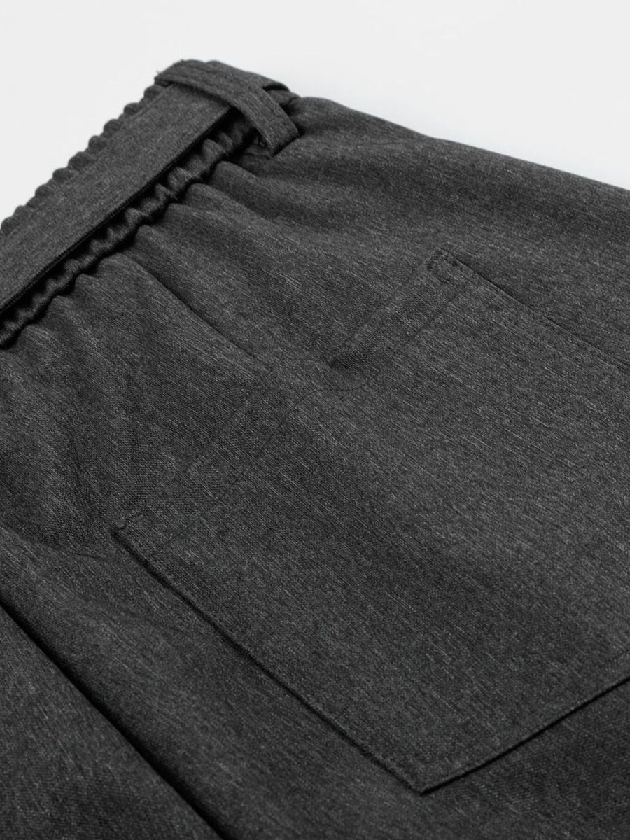 wide-leg pants in charcoal with high-waisted and full-length
