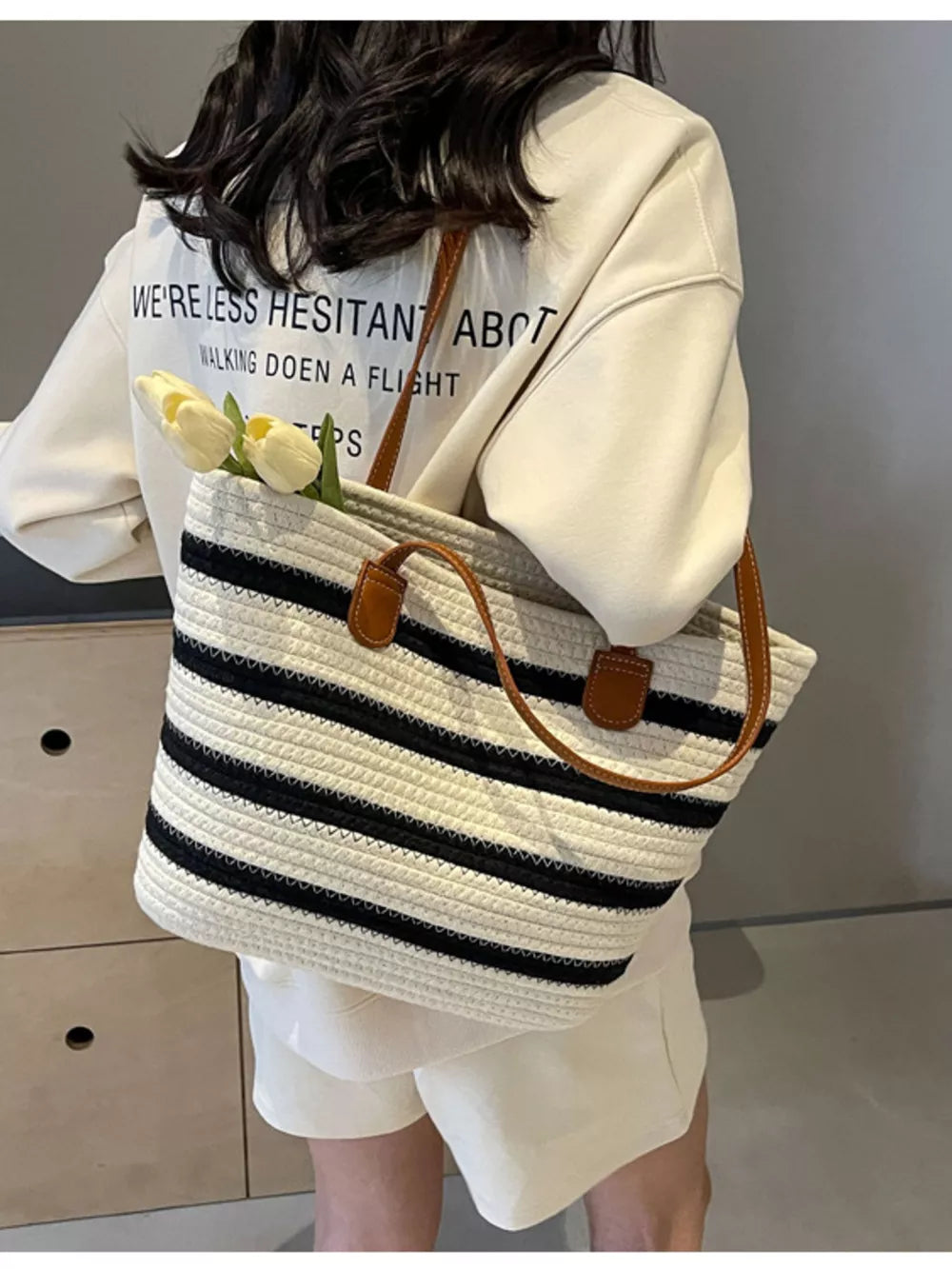 white tote with medium and open-front
