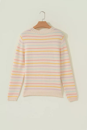 crewneck sweater featuring striped in Beige with 52% viscose, 26% polyester, 22% polyamide Care instructions: Machine wash