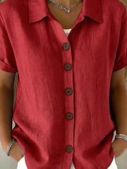 White Full Size Button Up Short Sleeve Shirt