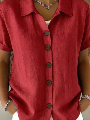 White Full Size Button Up Short Sleeve Shirt