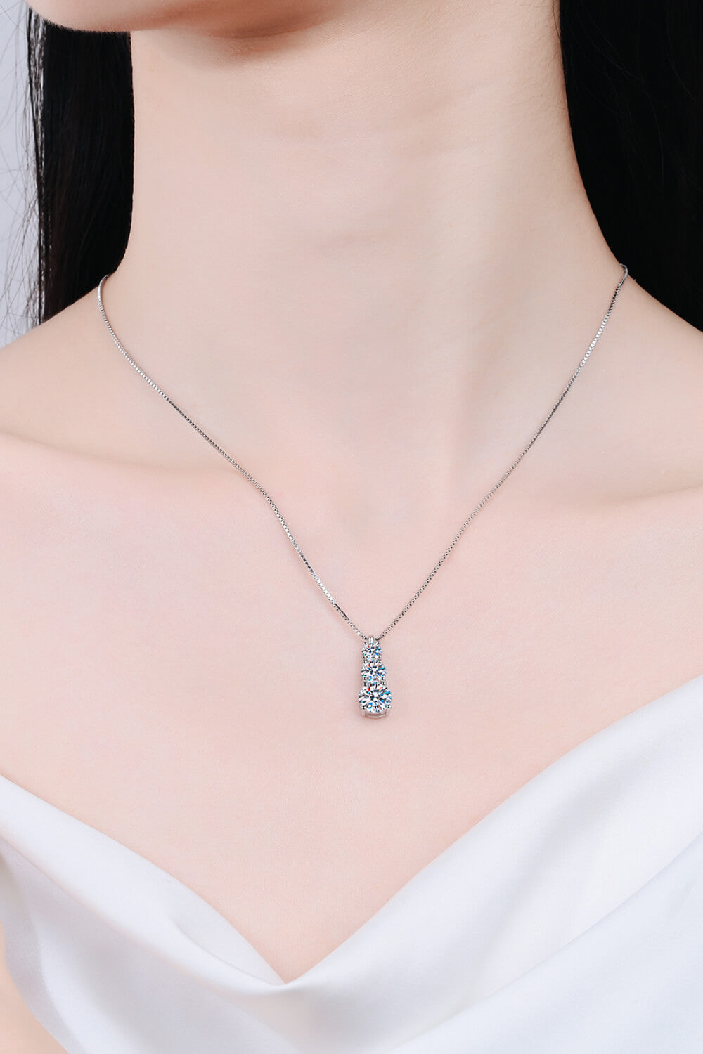 Silver moissanite cascade pendant necklace on a sterling silver chain