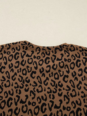 Brown leopard print loungewear joggers with drawstring detail
