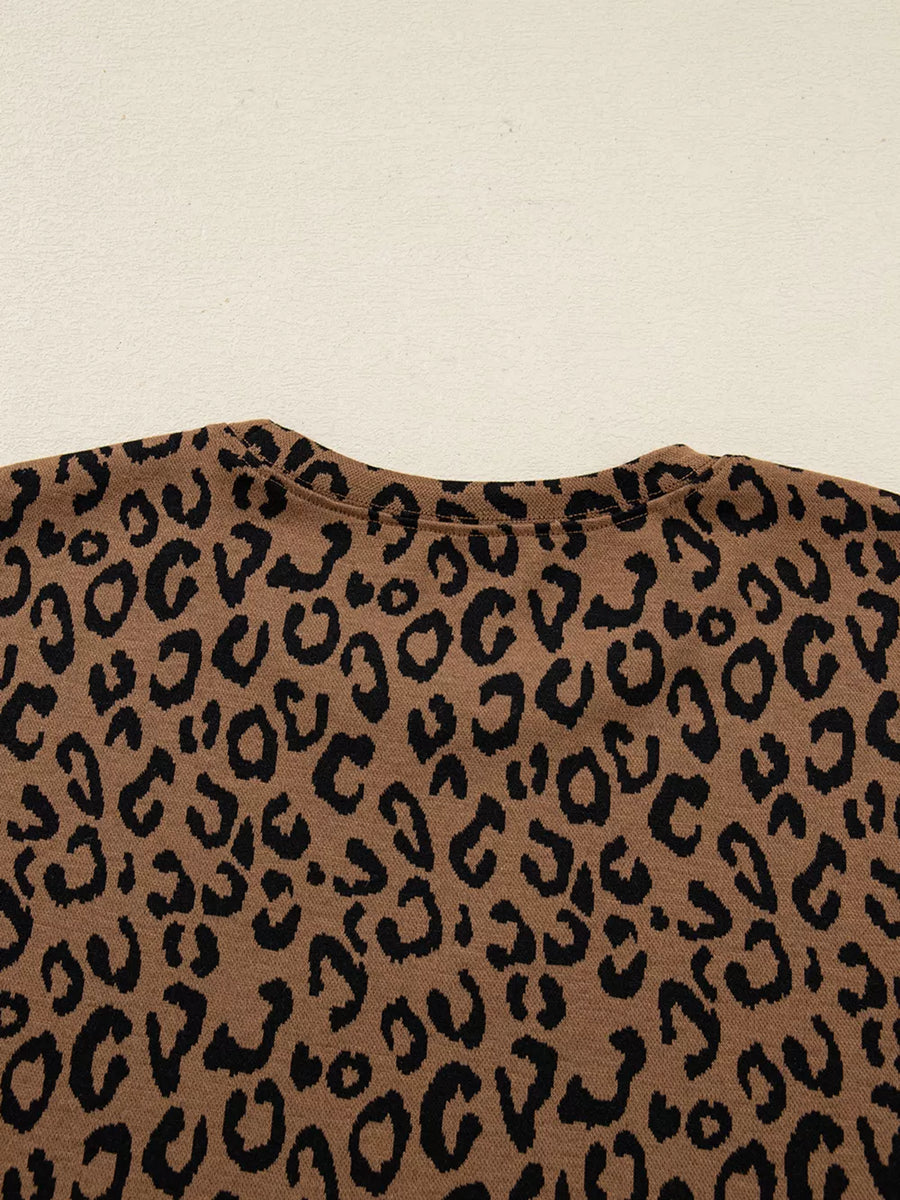 Brown leopard print loungewear joggers with drawstring detail