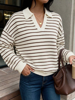 preppy pullover sweater in Coffee Brown with collared