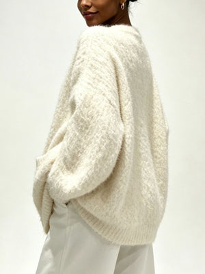 Full Size V-Neck Button-Down Cardigan Plus Size in light gray with buttoned