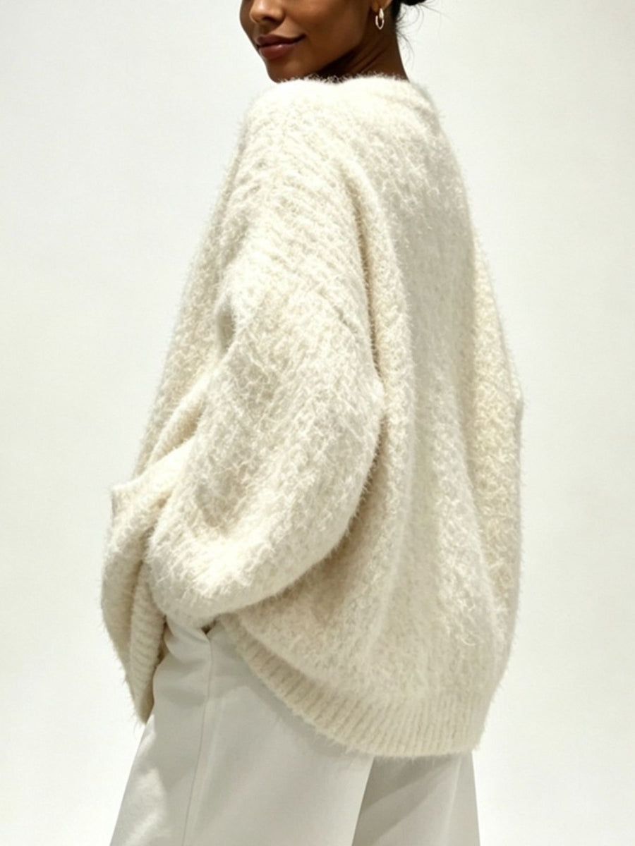 Full Size V-Neck Button-Down Cardigan Plus Size in light gray with buttoned