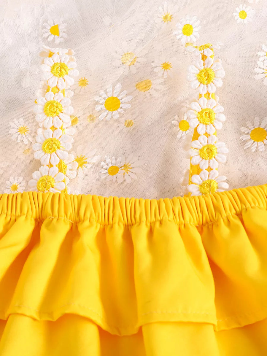Children's Daisy Print Cami And Denim Shorts Set in Yellow