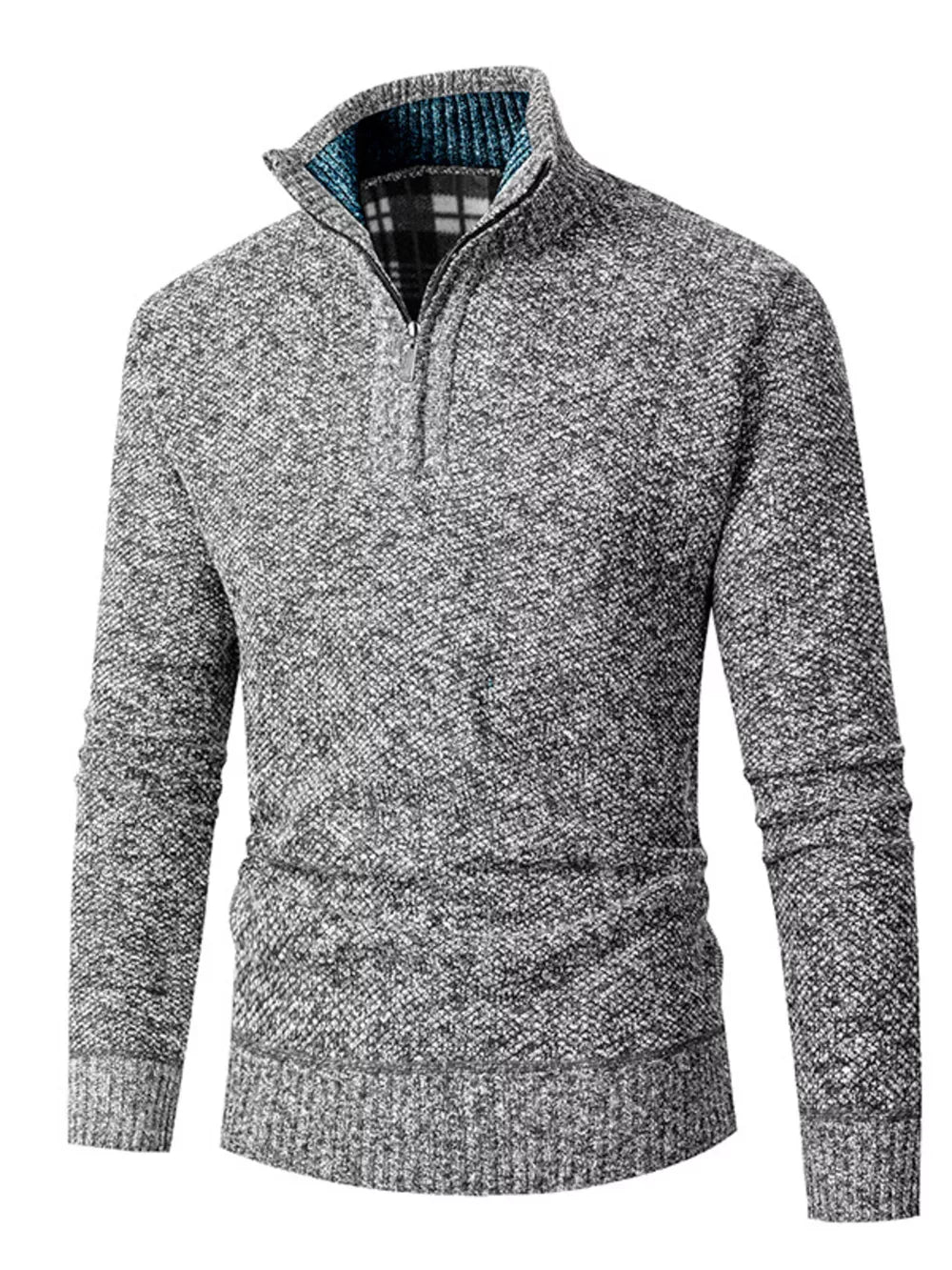 Men's Plus Size Half-zip Stand Collar Sweater in Brown with stretch