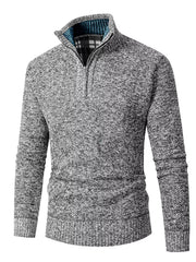 Men's Plus Size Half-zip Stand Collar Sweater in Brown with stretch