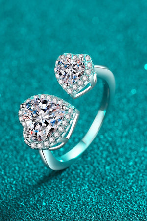 Double heart halo ring in silver sterling with clear stones