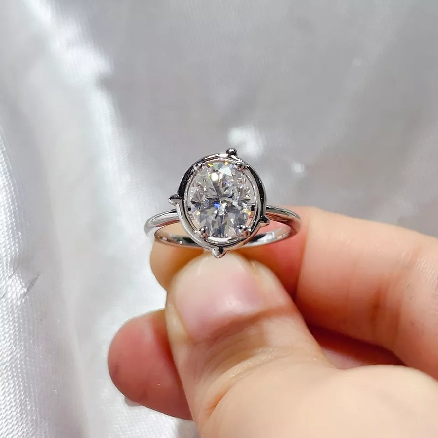 Oval Solitaire 1 Carat Moissanite Sterling Silver Ring option 5