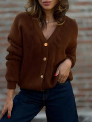 Dark Gray cardigan with hip-length and button-front