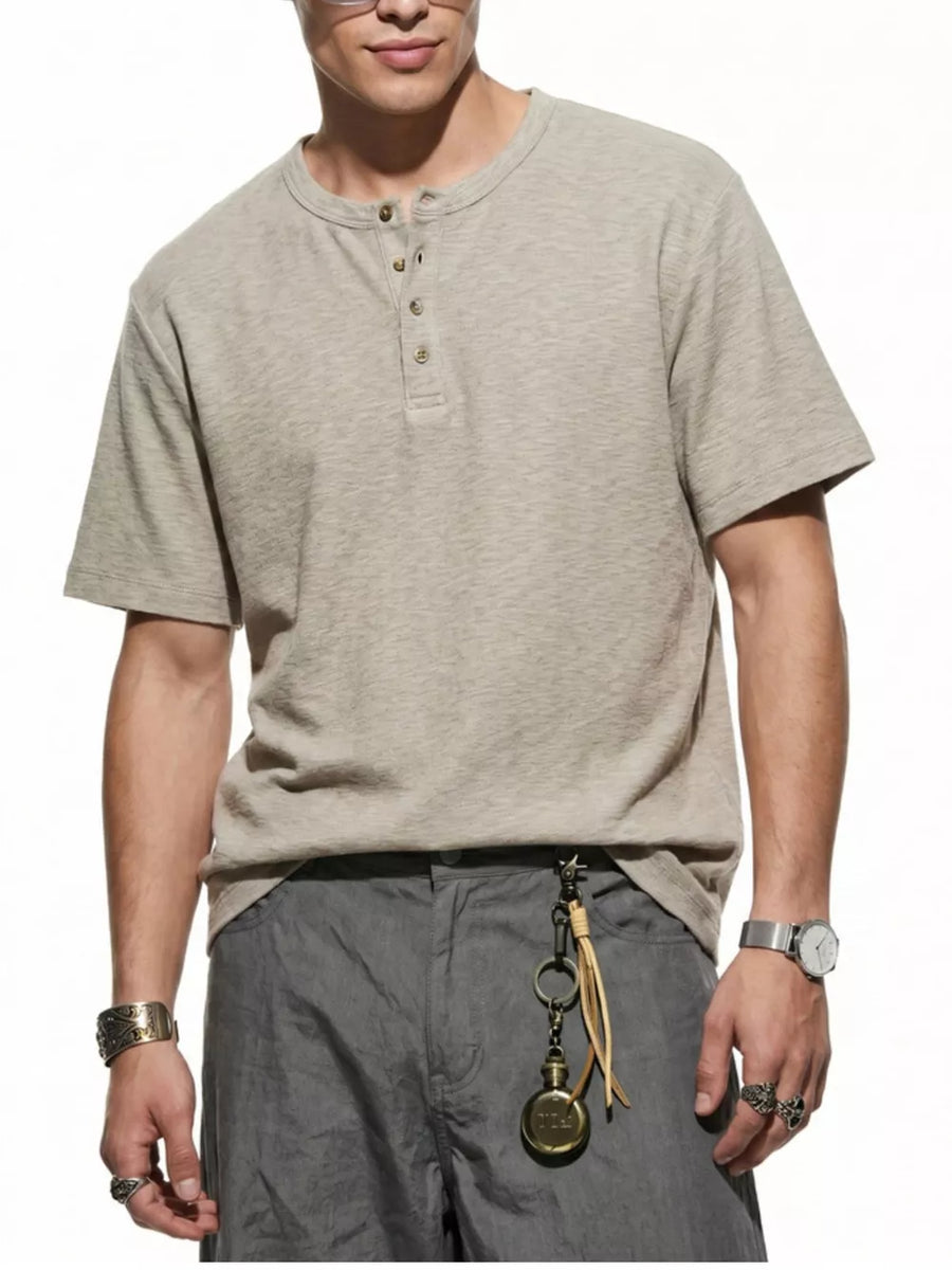 Men's Short Sleeve Henley T-shirt in Gray