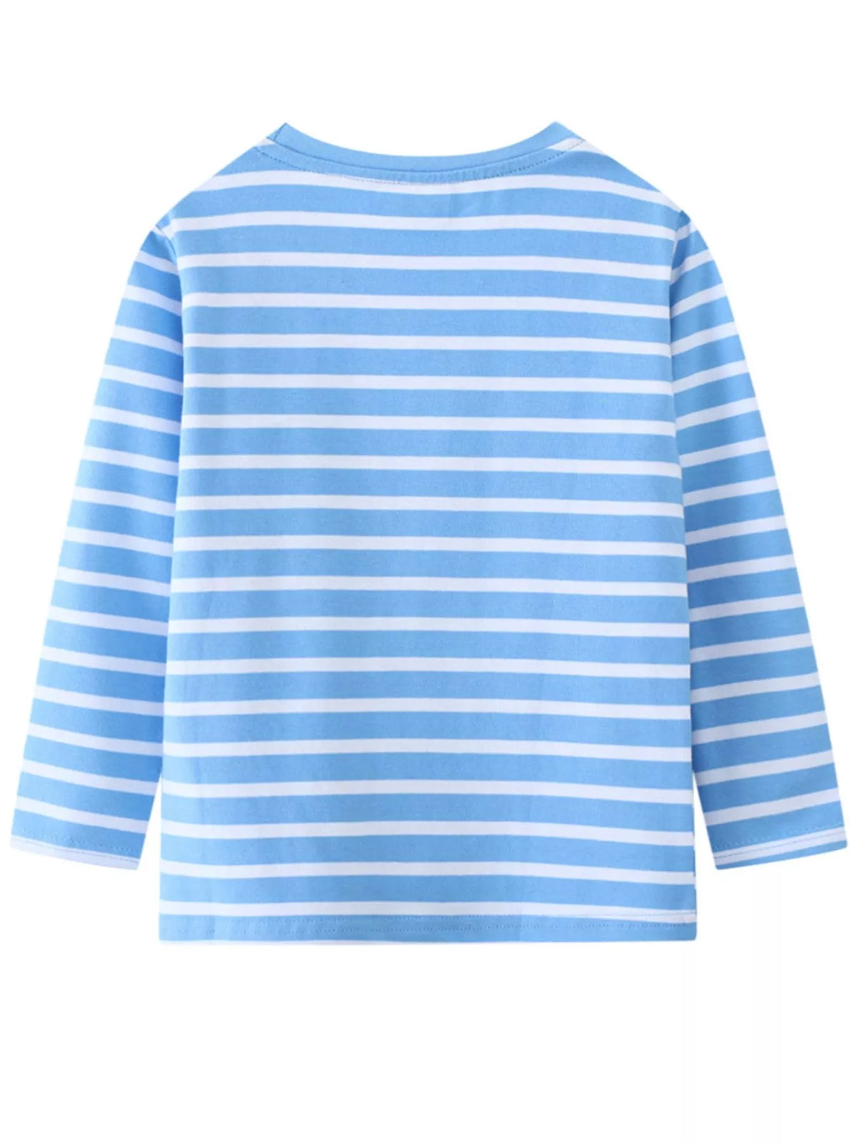 Baby long-sleeve tee in sky blue and white stripes.