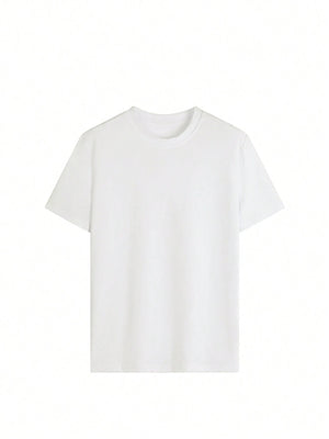 White crewneck t-shirt with short sleeves and a relaxed fit.