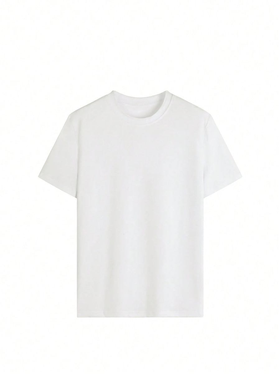 White crewneck t-shirt with short sleeves and a relaxed fit.