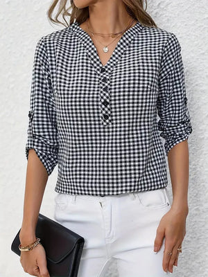 Black Gingham Button Detail Blouse