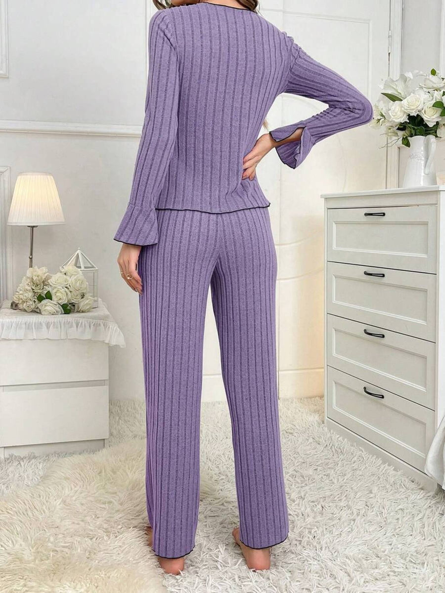 pajama set featuring ribbed in Gray with 100% polyester Care instructions: Machine wash cold texture