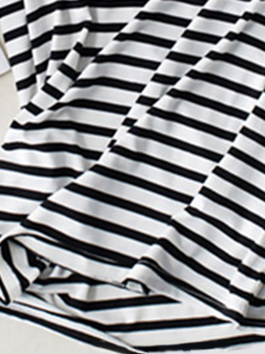 Black and white striped built-in bra tee with a casual fit.
