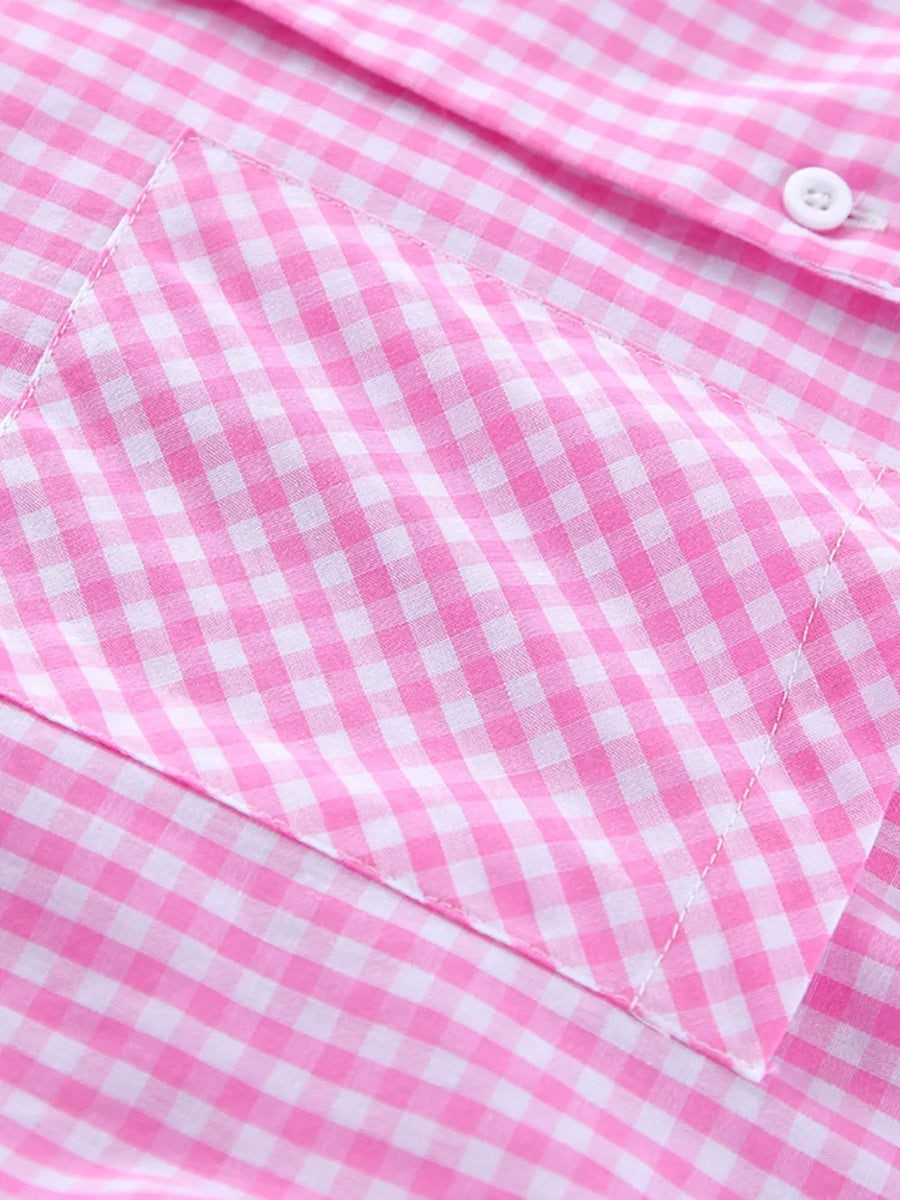 pajama set in bubblegum pink with buttoned and full-length